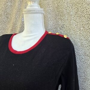 Chaus Black Top‎ with Red Accents and Gold Buttons